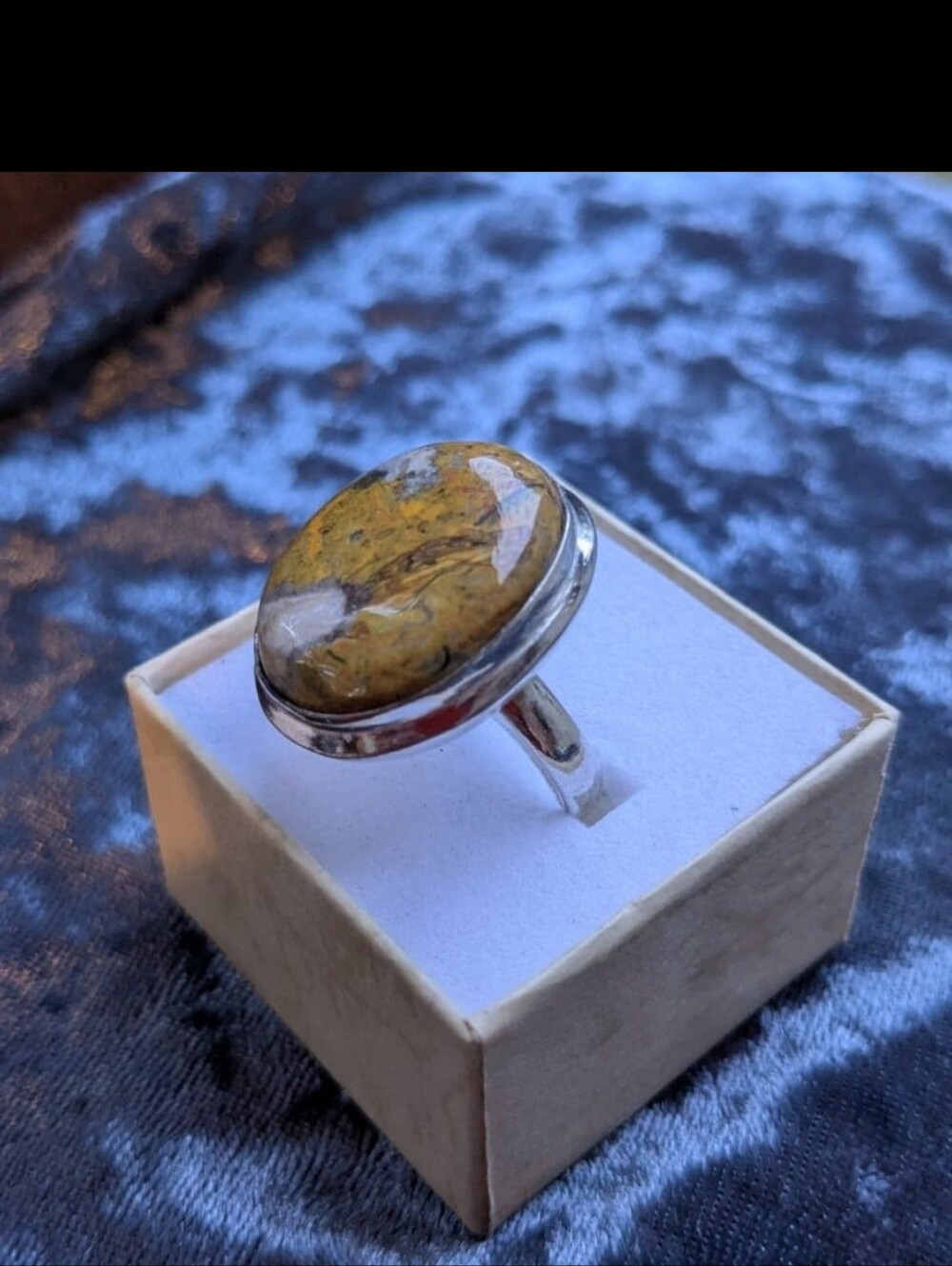 Handcrafted Bumblebee Jasper Oval Ring (7.5)